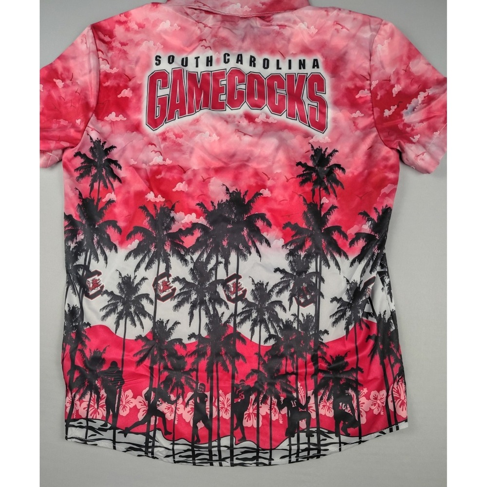 South Carolina Gamecocks Shirt Mens L Hawaiian Palm Trees Button Down Red Black - Picture 14 of 14